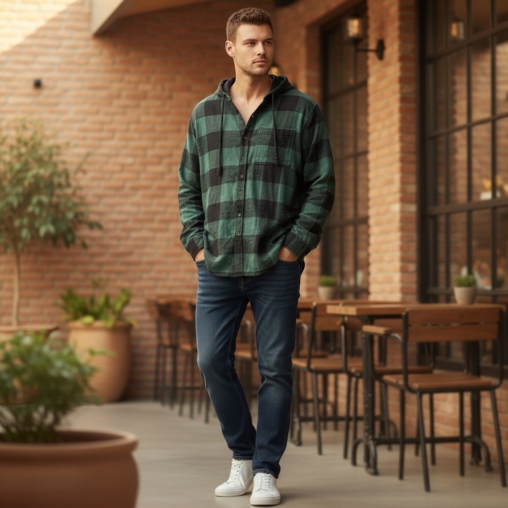 American Eagle Outfitters Green Plaid Hoodie (S6)